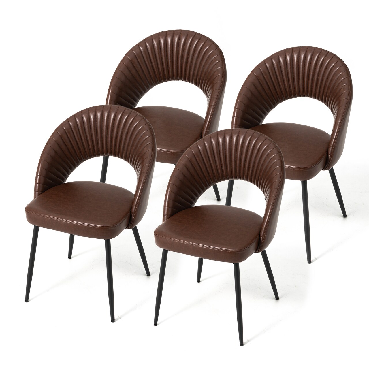 Set of 2/4Mid-Century Modern Quilted PU Leather Dining Side Chair with Metal Tapered Legs